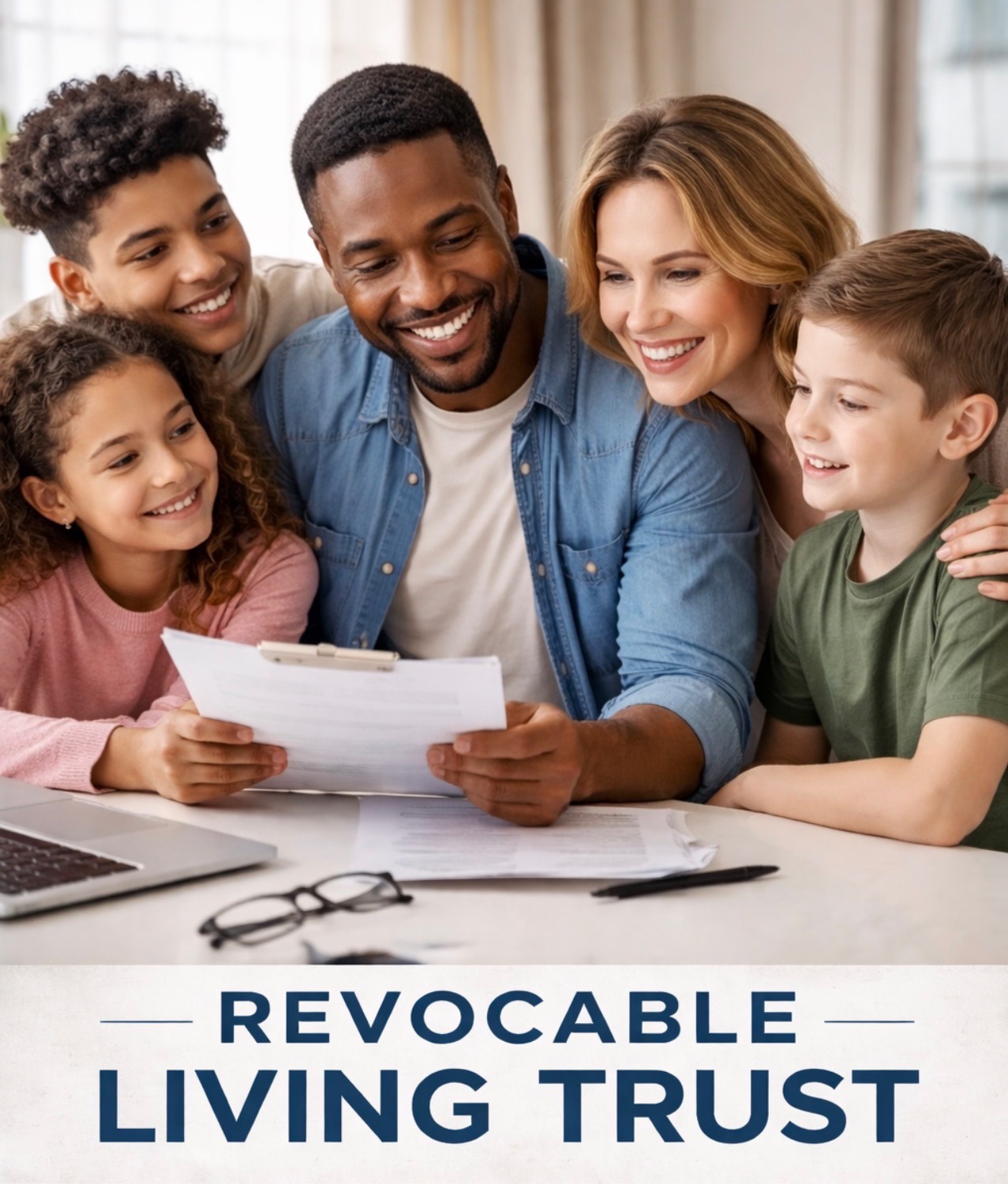 Family reviewing revocable living trust documents