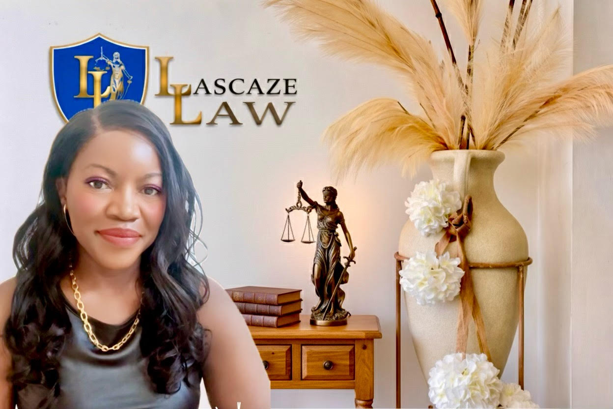 Lascaze Law attorney with Lady Justice